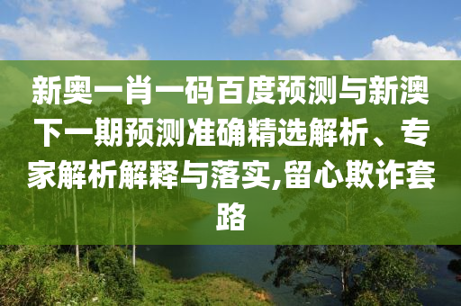 新奥一肖一码百度预测与新澳下一期预测准确精选解析、专家解析解释与落实,留心欺诈套路