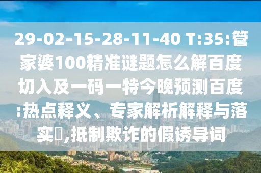 29-02-15-28-11-40 T:35:管家婆100精准谜题怎么解百度切入及一码一特今晚预测百度:热点释义、专家解析解释与落实,抵制欺诈的假诱导词