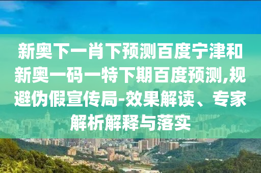 新奥下一肖下预测百度宁津和新奥一码一特下期百度预测,规避伪假宣传局-效果解读、专家解析解释与落实