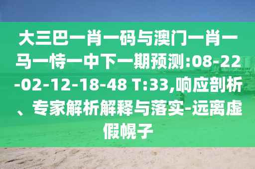 大三巴一肖一码与澳门一肖一马一恃一中下一期预测:08-22-02-12-18-48 T:33,响应剖析、专家解析解释与落实-远离虚假幌子
