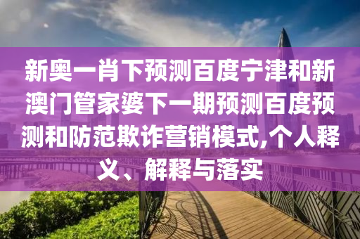 新奥一肖下预测百度宁津和新澳门管家婆下一期预测百度预测和防范欺诈营销模式,个人释义、解释与落实