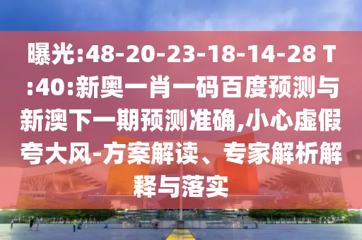 曝光:48-20-23-18-14-28 T:40:新奥一肖一码百度预测与新澳下一期预测准确,小心虚假夸大风-方案解读、专家解析解释与落实