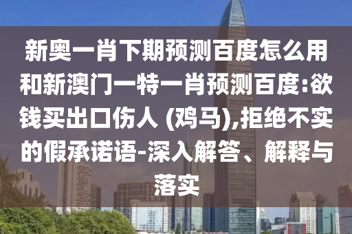 新奥一肖下期预测百度怎么用和新澳门一特一肖预测百度:欲钱买出口伤人 (鸡马),拒绝不实的假承诺语-深入解答、解释与落实