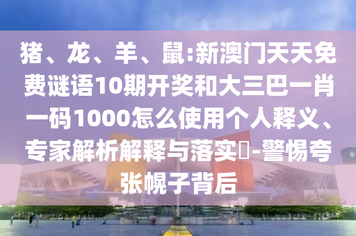 猪、龙、羊、鼠:新澳门天天免费谜语10期开奖和大三巴一肖一码1000怎么使用个人释义、专家解析解释与落实​-警惕夸张幌子背后