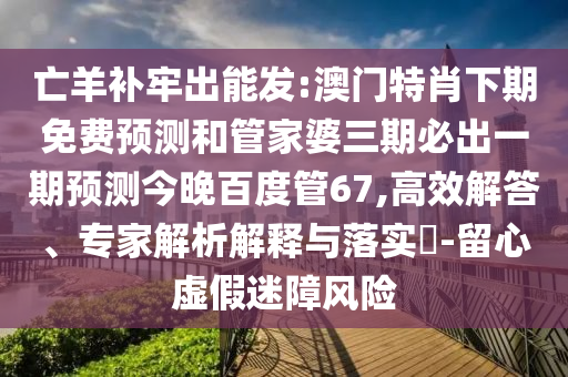亡羊补牢出能发:澳门特肖下期免费预测和管家婆三期必出一期预测今晚百度管67,高效解答、专家解析解释与落实​-留心虚假迷障风险