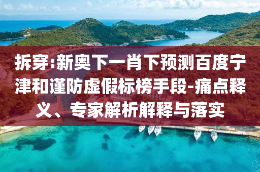 拆穿:新奥下一肖下预测百度宁津和谨防虚假标榜手段-痛点释义、专家解析解释与落实