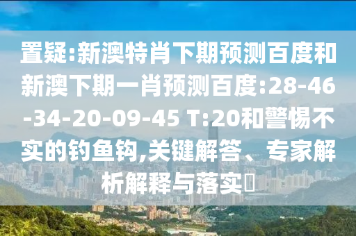 置疑:新澳特肖下期预测百度和新澳下期一肖预测百度:28-46-34-20-09-45 T:20和警惕不实的钓鱼钩,关键解答、专家解析解释与落实
