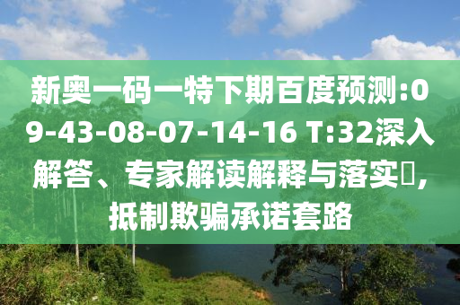 新奥一码一特下期百度预测:09-43-08-07-14-16 T:32深入解答、专家解读解释与落实,抵制欺骗承诺套路