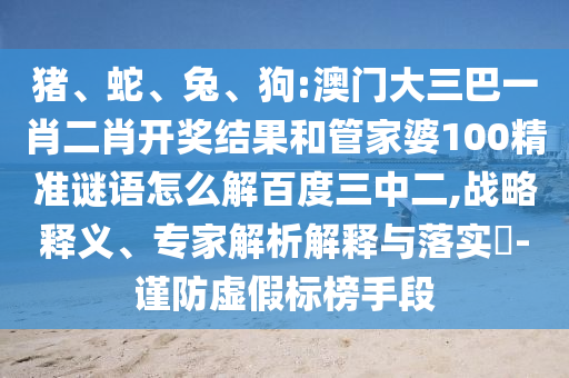 猪、蛇、兔、狗:澳门大三巴一肖二肖开奖结果和管家婆100精准谜语怎么解百度三中二,战略释义、专家解析解释与落实​-谨防虚假标榜手段