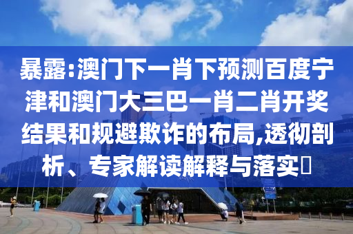 暴露:澳门下一肖下预测百度宁津和澳门大三巴一肖二肖开奖结果和规避欺诈的布局,透彻剖析、专家解读解释与落实