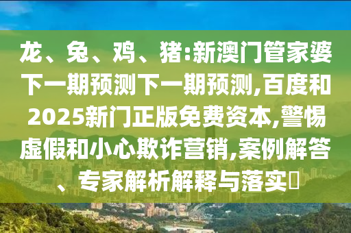 龙、兔、鸡、猪:新澳门管家婆下一期预测下一期预测,百度和2025新门正版免费资本,警惕虚假和小心欺诈营销,案例解答、专家解析解释与落实​
