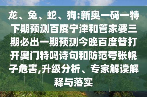 龙、兔、蛇、狗:新奥一码一特下期预测百度宁津和管家婆三期必出一期预测今晚百度管打开奥门特吗诗句和防范夸张幌子危害,升级分析、专家解读解释与落实
